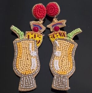 Beaded Tropical Cocktail Drink Earrings